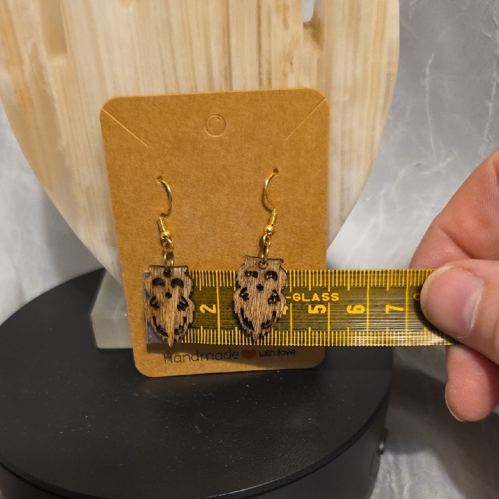 Handmade Owl Earrings - Brown and Gold - Picture 4 of 5